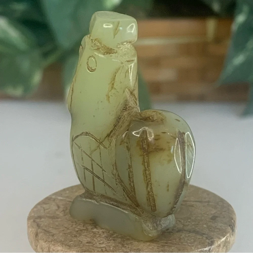 Vintage Chinese Zodiac Jade Rooster Pendant Bead Hand Carved Miniature Animal